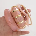 Pink marbled acrylic irregular chunky bangle bracelet set with gold ring accents - Pink Cloud Pattern Acrylic Bangle 3-Piece Set (6809001) / Pink Marble Pattern
