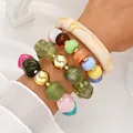 Chunky colorful acrylic bead bracelet set with irregular gold accents for women jewelry - Beaded Bracelet and Bangle Set (6773801) / Multi-Piece Set / Multicolor