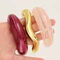 Set of chunky irregular acrylic and metallic gold open bangles in burgundy and pink - Irregular Wave Open Bangle Set (6807801) / Three-Piece Set / Wine Red Gold Pink Combo