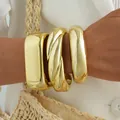 Sophisticated chunky gold irregular open cuff bangle set for women with polished finish - Gold Mirror Irregular Bangle 3-Piece Set (6800901HB) / Gold