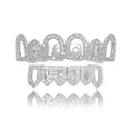 Hip-hop silver teeth grillz set with micro-paved sparkling zirconia for cool style - Style 4 Set / Silver