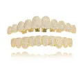 Dazzling iced out gold hip-hop teeth grillz set with micro-pave cubic zirconia stones - Style 3 Set / Gold