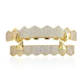 Premium full micro-pave zircon hip hop gold grillz set featuring unique fang design elements - Style 6 Set / Gold