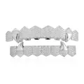 Hip-hop style silver plated grillz set with micro-pave cubic zirconia stones and fangs - Style 6 Set / Silver