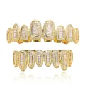 Gold hip-hop grillz set with micro-pave cubic zirconia for teeth styling - Style 7 Set / Gold