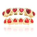 Hip-hop style gold-plated heart-shaped grillz set with micro-pave red zirconia stones - Style 8 Set / Gold