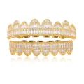 Bling hip hop gold teeth grillz set with rectangular micro-paved cubic zirconia stones - Style 10 Set / Gold