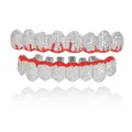 Hip hop grillz set with micro-pave cubic zirconia and red drip design for Halloween - Style 11 Set / Silver