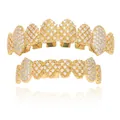 Shiny gold plated hip hop dental grillz set with micro paved cubic zirconia stones - Style 13 Set / Gold
