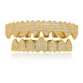 Hip-hop gold-tone heart-shaped tooth grills with micro-pave sparkling cubic zirconia - Style 15 Set / Gold