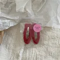Red fuzzy oval duckbill hair clips in clear packaging with a pink thank you sticker - Oval Clip Pair (5-B40) / 2 Pcs/Set / Red