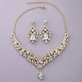 Vintage palace style gold necklace and earring bridal jewelry set with sparkling rhinestones - French Luxury Gold (NS-J6503G)