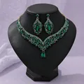 Vintage emerald green crystal necklace and earring set for bridal wedding party - French Luxury Green (NS-J6503GGREEN)