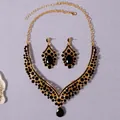 Luxury vintage palace style necklace and earrings set with black crystals in golden finish - French Luxury Black (NS-J6503GBLK)