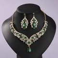 Exquisite vintage emerald green necklace and earrings set for bridal wedding banquet - French Luxury Gold + Green Stone (NS-J6503GHG)