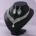 Vintage silver crystal bridal necklace and earring set for weddings and banquets - French Luxury Silver (NS-J6503S)