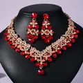 Retro royal style red crystal necklace and earring set for bridal weddings and banquets - Court Banquet Gold Red Stone (NS-J6524GRED)