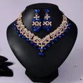Vintage royal gold-tone jewelry set with navy blue crystals for weddings and parties - Court Banquet Gold Blue Stone (NS-J6524GBLUE)