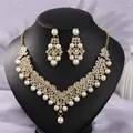 Elegant gold-tone bridal jewelry set with pearls and rhinestones - Court Banquet Gold Pearl (NS-J6524GPL)