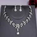 Luxurious silver bridal necklace and earring jewelry set with shimmering teardrop crystals - Vintage Gentle Silver (NS-J6482S)