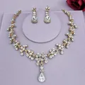 Elegant vintage gold-tone bridal necklace and earring set with clear pear-shaped crystals - Vintage Gentle Gold (NS-J6482G)