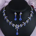Elegant vintage royal blue crystal necklace and water-drop earring set for weddings - Vintage Gentle Blue (NS-J6482GBLUE)