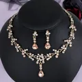 Vintage court bridal jewelry set featuring champagne crystals, necklace and earrings - Vintage Gentle Champagne (NS-J6482GXB)