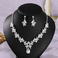 Elegant vintage bridal jewelry set with crystal leaf necklace and drop earrings for weddings - All-match Premium Silver (NS-J6597S)