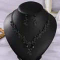 Exquisite vintage black floral necklace and earrings jewelry set in palatial style - Photo Party Black (NS-J6586BLK)