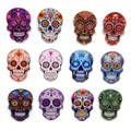Set of 12 colorful Mexican Day of the Dead wooden sugar skull hanging decorations for party - Style N