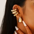 Ensemble de boucles d'oreilles dorées élégantes avec puce goutte et bagues d'oreille perlées - 07 Blanc K N-803 / Argent