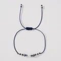 Adjustable handmade blue cord bracelet with mixed natural stones and imitation pearl detail - Dark Blue