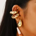Élégantes boucles d'oreilles goutte d'eau dorées et ensemble de bagues d'oreille chunky - 10 KC Or N-806 / Or