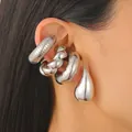Élégant ensemble de boucles d'oreilles goutte argentées et de bagues d'oreille minimalistes - Ensemble Combo Texturé Argent Goutte / Lot de 4 / Argent