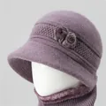 Conjunto de gorro de punto morado y calentador de cuello para mujeres mayores estilo - Talla única / Solo Gorro / Taro