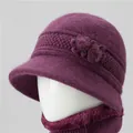 Elegante conjunto de gorro y calentador de cuello de lana de conejo para señoras - Talla única / Solo Gorro / Malva