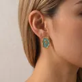 Elegante orecchino a perno ovale rosa vintage francese dorato con intarsio turchese - Verde
