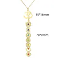 Gold stainless steel 7 chakra yoga necklace with Om symbol pendant and dimensions - Om Symbol Vertical Colorful Stone 7 Chakras (Style D) / Gold