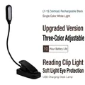 Black flexible neck USB clip-on reading light with 10-hour rechargeable battery - LY-15A / Black / Battery Powered