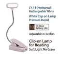 Adjustable rechargeable clip-on LED desk lamp with flexible neck for study and reading - LY-13A / White / Battery Powered