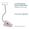 White clip-on desk lamp with USB charging and 10h battery life for reading - LY-13A (Horizontal) / White / Rechargeable Model