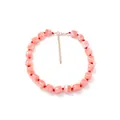 Trendy pink resin square beaded choker necklace with adjustable gold chain extender - Pink