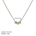 Einfache silberne Kette mit zwei silbernen und einer goldenen Perle, Länge 40+5cm - Halskette mit dreifarbigen Metallperlen (0,8 cm) / 18K-Gold / Stahlfarben