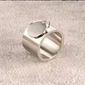 Minimalist stainless steel wide band ring featuring a polished round hanging charm tag - Size 7 / Round Tag Style (MSXRJH00398) / Silver