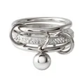 Mehrreihiger Ring aus Edelstahl mit Kristallen und einem hängenden Kugel-Anhänger. - Größe 7 / Mehrlagiger Ring mit Kugel (R1753) / Silber