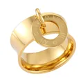Hochwertiger polierter goldener Edelstahlring mit römischen Ziffern als Anhänger - Größe 7 / Ring mit römischen Ziffern (R1754) / Gold