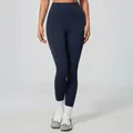 High-waisted navy blue yoga leggings with breathable quick-dry compression fabric for women - Deep Well Blue [NEW - New Color] / S