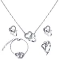 Set gioielli doppio cuore in argento con strass: collana, orecchini, bracciale e anello - Set di Gioielli da 4 Pezzi Doppio Cuore (5242603)