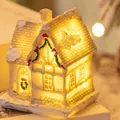 LED glowing resin Christmas village house ornament with snowy roof decoration - Style D