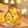 Warm white LED lighted resin miniature Christmas church house for holiday tabletop decor - Style B